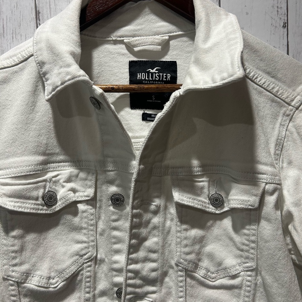 Hollister White Cotton Denim Jacket Womens Small Cotton Stretch